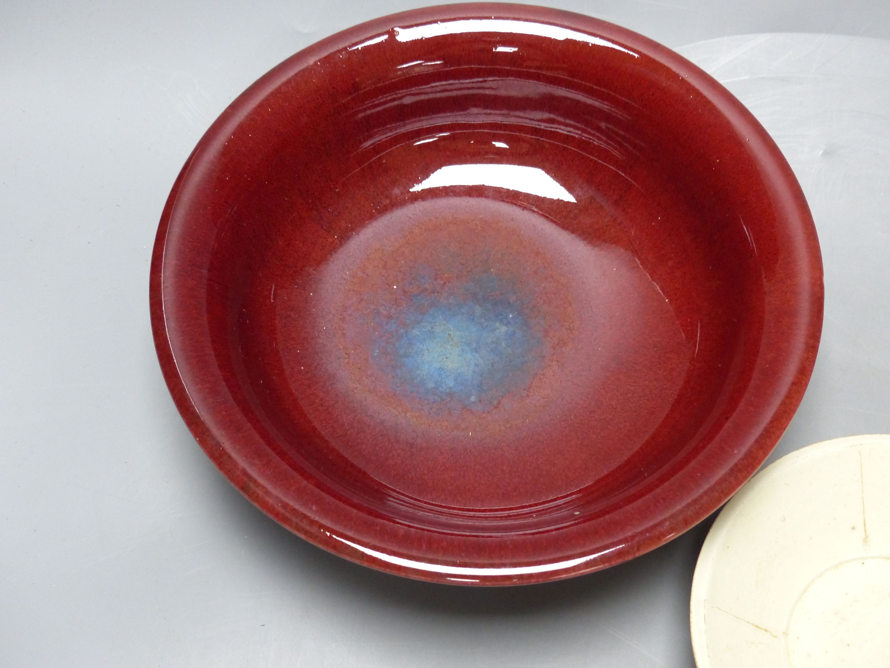 A Chinese blue and white mug, height 13cm, a bowl and a dish